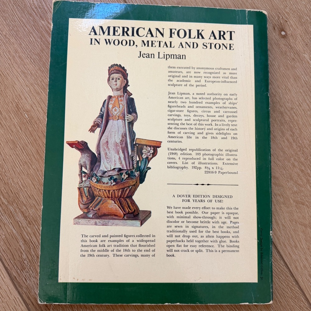 American Folk Art in Wood Metal and Stone Jean Lipman 1972 Dover Edition Book - Picture 9 of 9